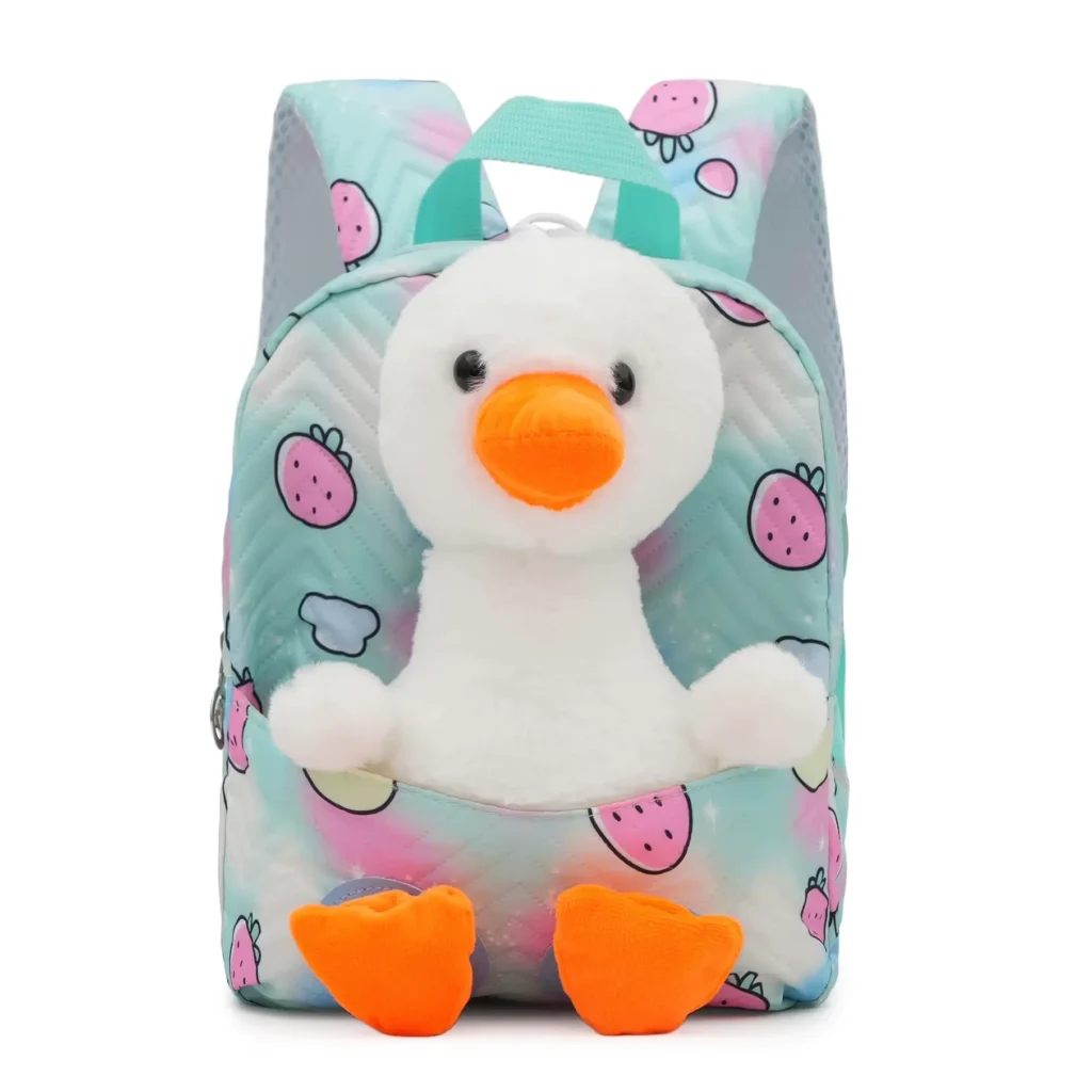 Toddler backpack with plush duck character