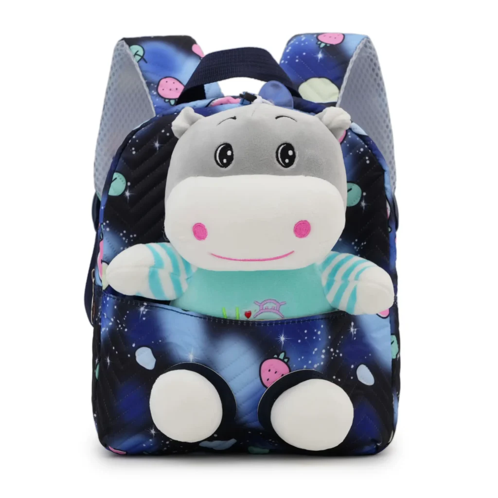 Toddler backpack with plush hippo character