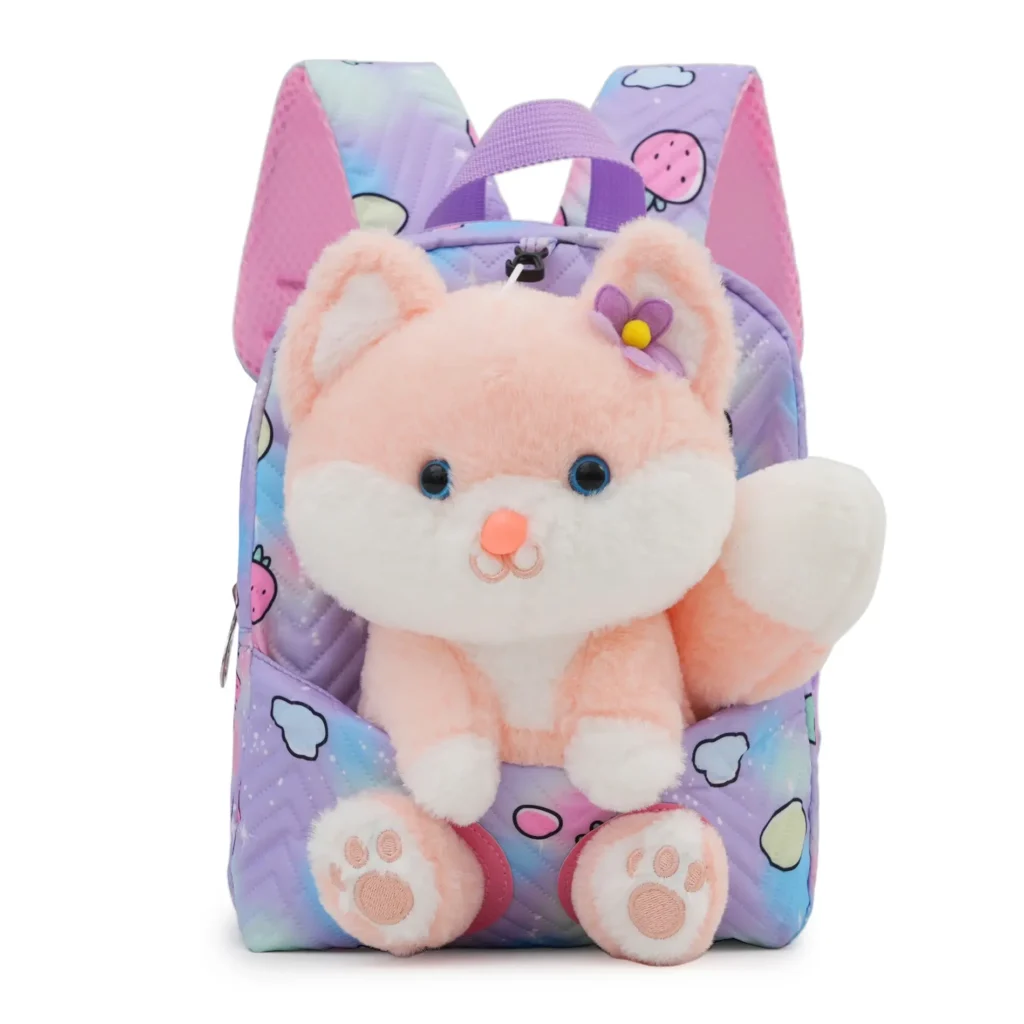 Toddler backpack with plush squirrel character