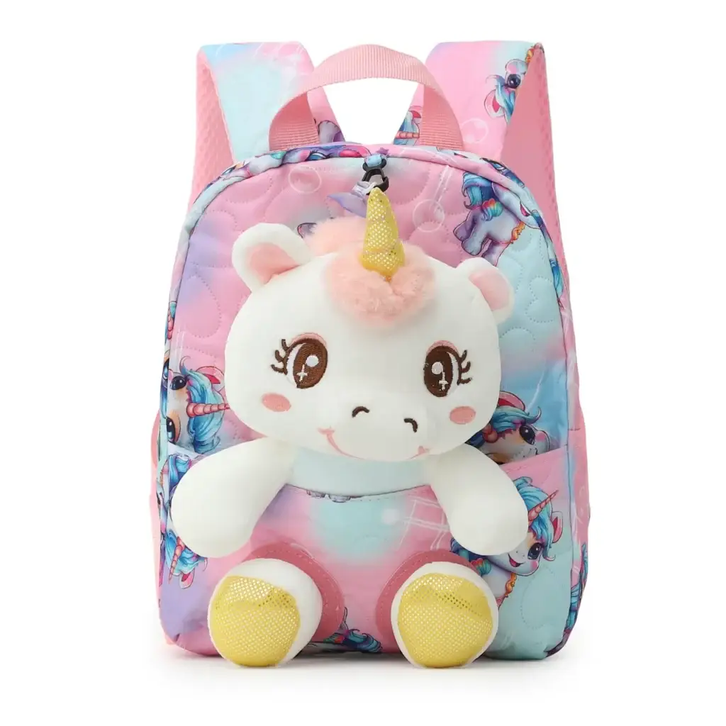 Toddler backpack with plush unicorn character