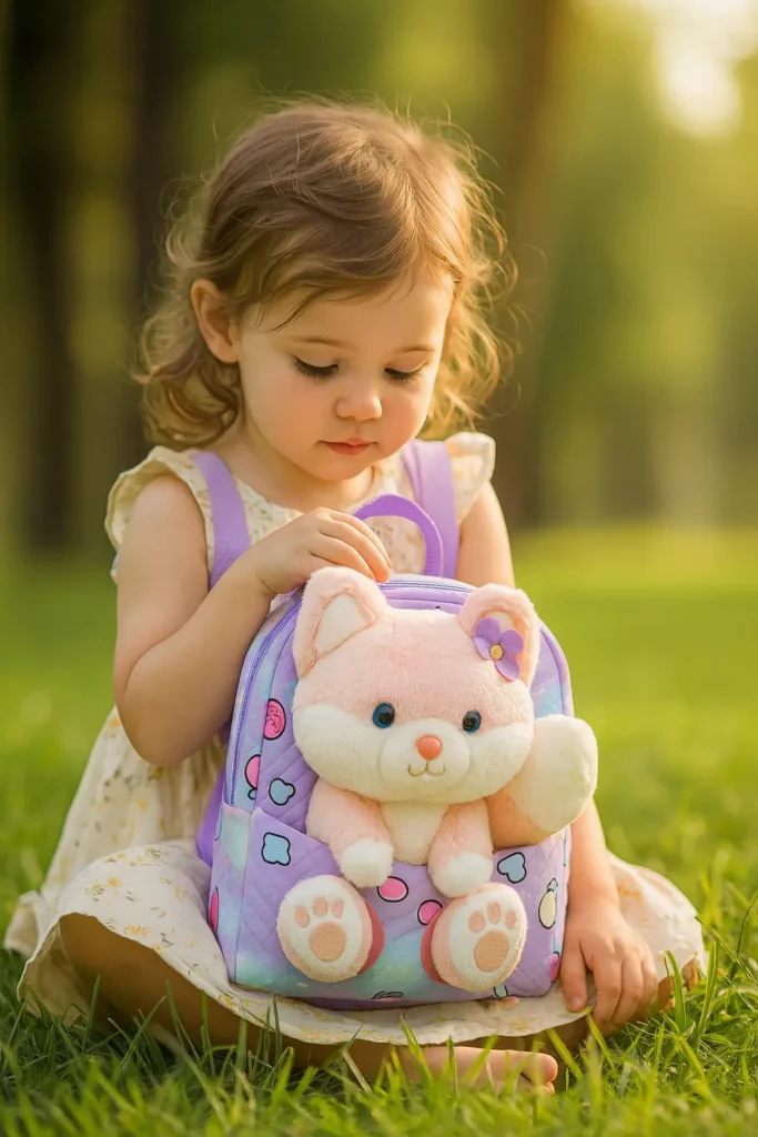 Child with PlushPack Pal Squirrel toddler backpack