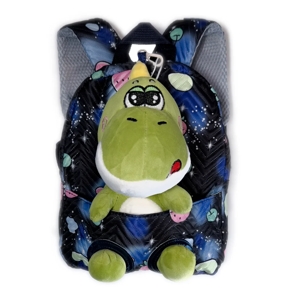 Toddler backpack with plush dinosaur character