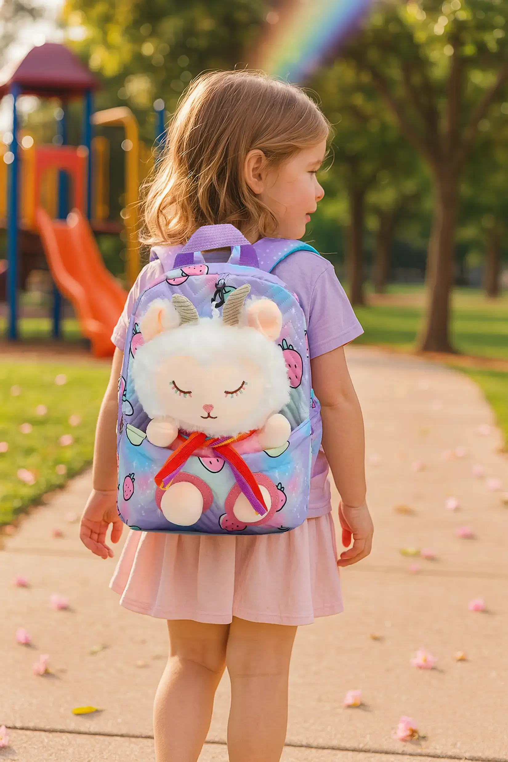 PlushPack Pal Lala toddler backpack worn by girl